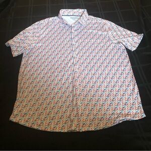 Johnston & Murphy Men's Shirt Fish Print Button Up Short Sleeve Performance XL